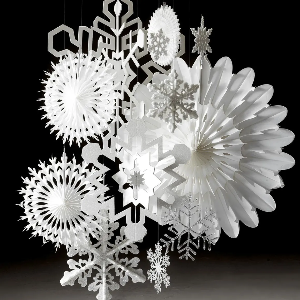 Abanico Decorativo 50cmØ Papel Blanco Copo De Nieve B1