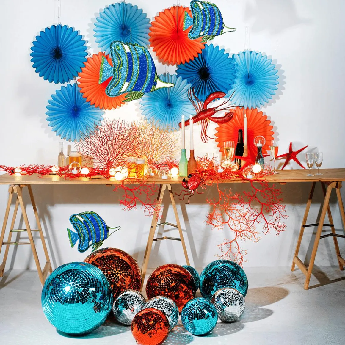 Abanicos Decorativos Naranja Ø 44 Cm