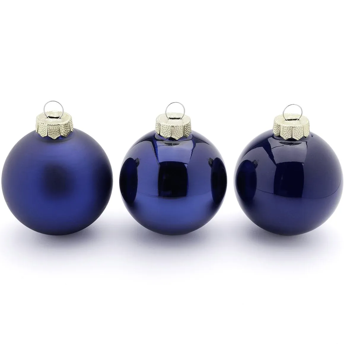 Adornos Navideños De Cristal Con 3 Acabados Diferentes En Azul Oscuro