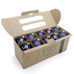 Adornos Navideños De Cristal Con 3 Acabados Diferentes En Azul Oscuro