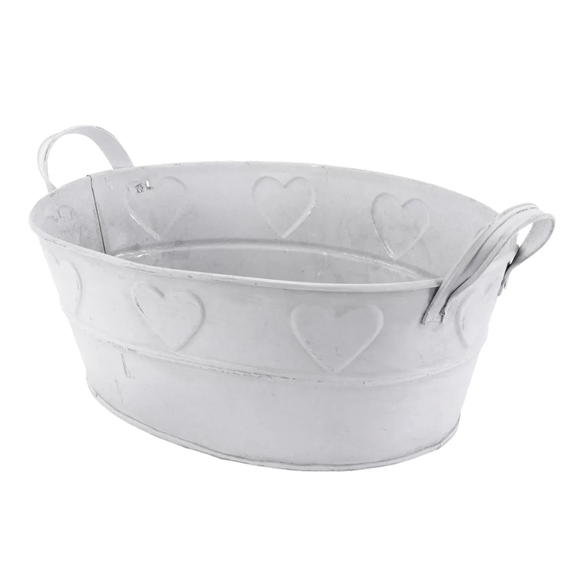 Bañera De Zinc Con Motivo De Corazón Blanco 32 Cm