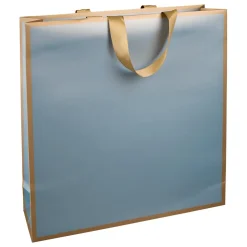 Bolsa De Papel "Metallic" 35 X 35 X 10 Cm Azul Claro Y Dorado 10 Piezas