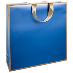 Bolsa De Papel "Metálica" 35 X 35 X 13 Cm Azul Y Oro 10 Piezas