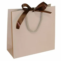 Bolsas De Regalo, 20 X 20 Cm, Arena 25 Piezas, 200 G/ M², Con Lazo De Raso A Juego
