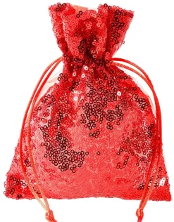 Bolsitas De Organza Lentejuelas 18 Cm, 10 Piezas, Rojo