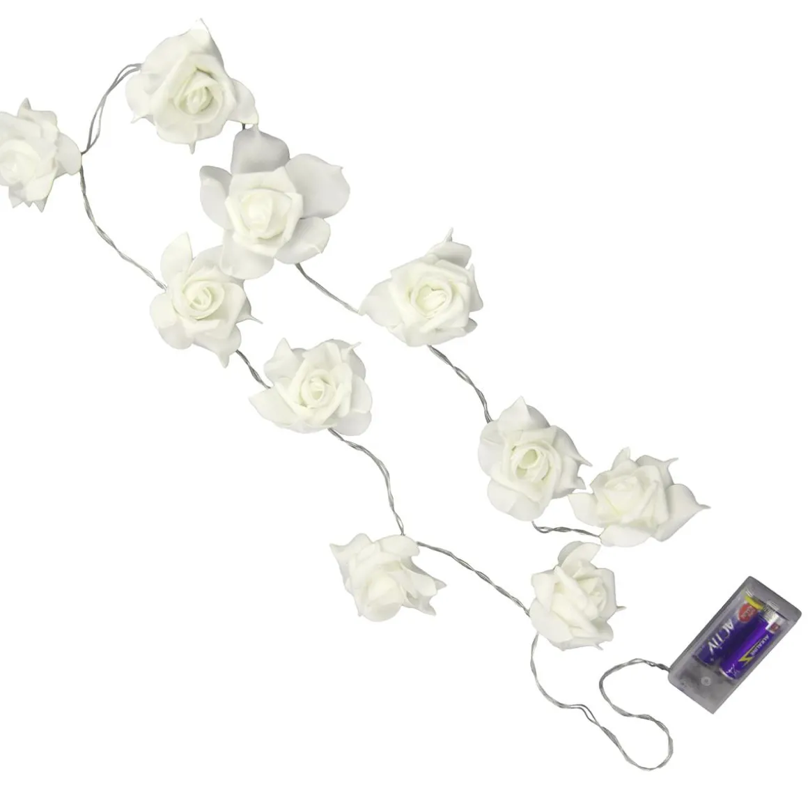 Cadena De Luces A Pilas Con Rosas Blancas 110 Cm