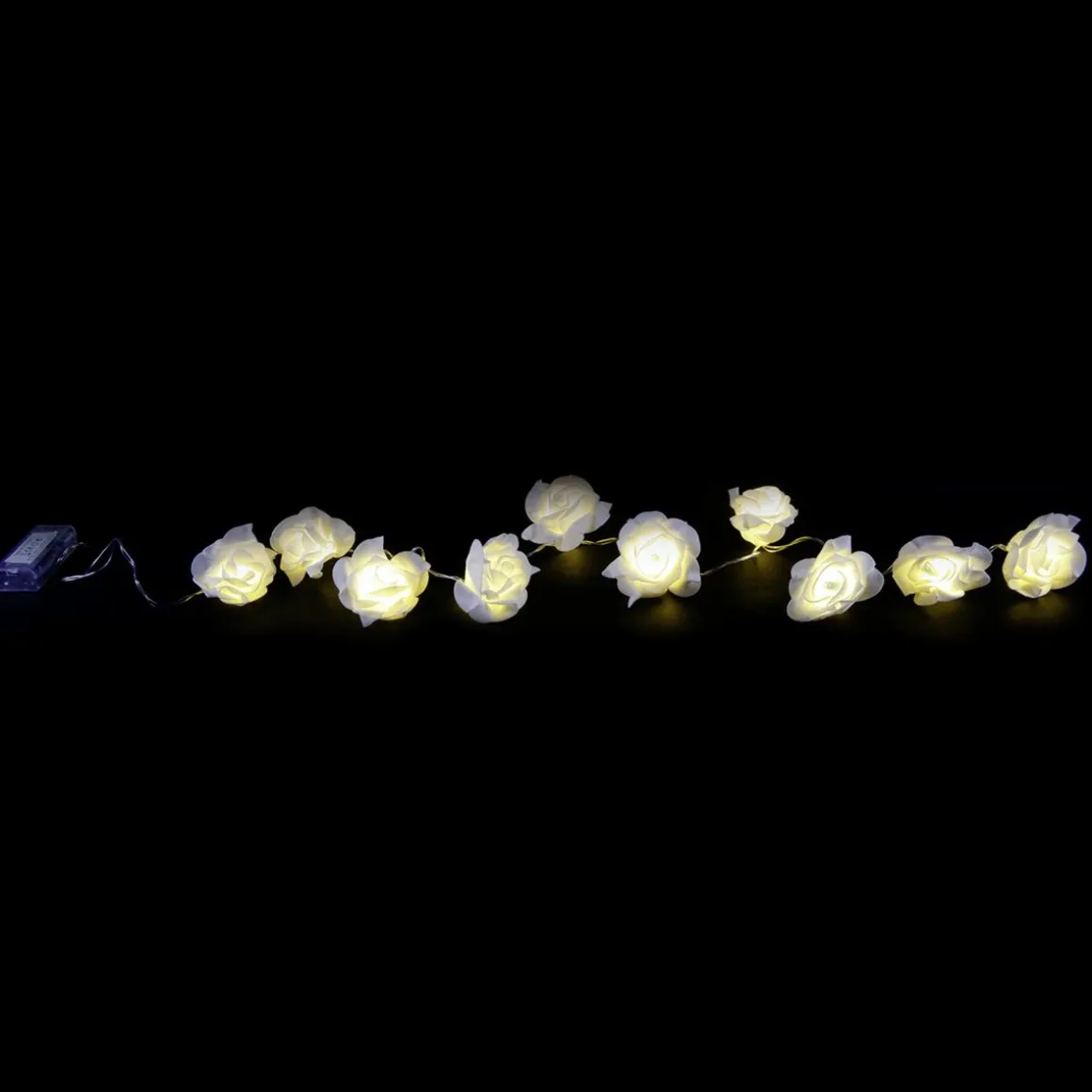 Cadena De Luces A Pilas Con Rosas Blancas 110 Cm