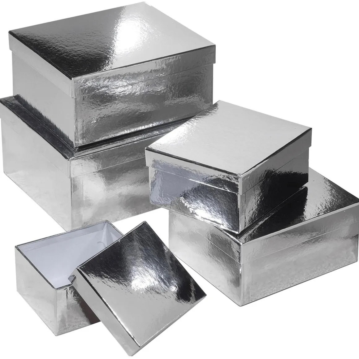 Cajas De Cartón De Regalo Metálicas, Plata, 5 Piezas