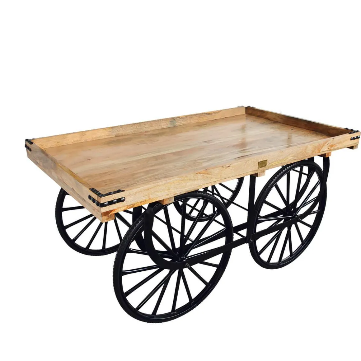 Carro De Mercado Con Base Negro Y Tapa De Madera De Mango