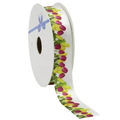 Cinta De Regalo De Satén Con Motivo De Tulipanes, 23 Mm, 20 M