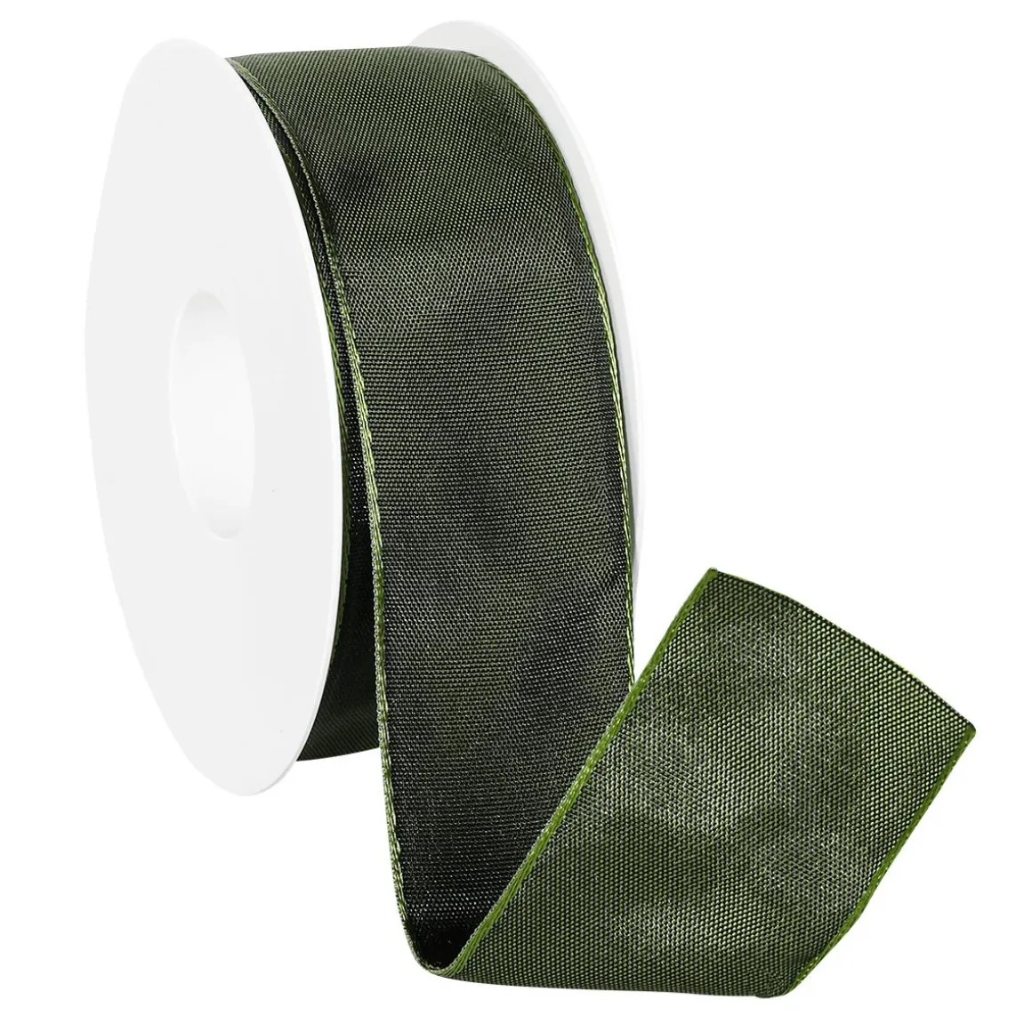 Cinta De Tela Con Borde De Alambre, Verde Oscuro, Anchura 40 Mm