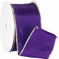 Cinta De Tela Con Bordes Dorados, Color Morado