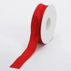 Cinta De Tela De Regalo Con Borde De Alambre Rojo 25 Mm X 25 M