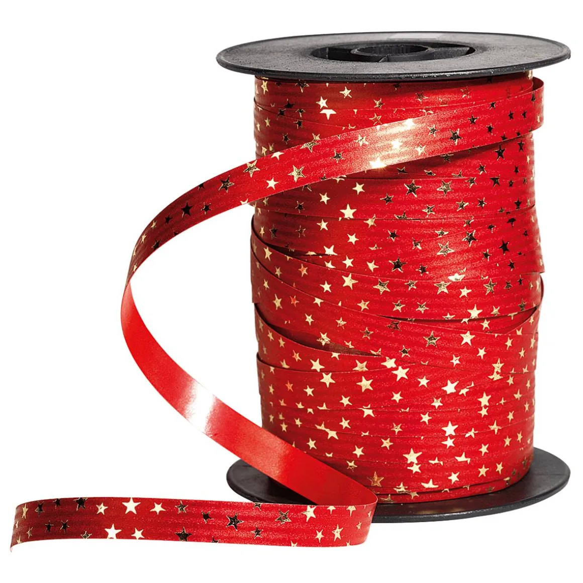 Cinta Rizada De Poliéster "Estrellas", 10 Mm, 100 M, Rojo