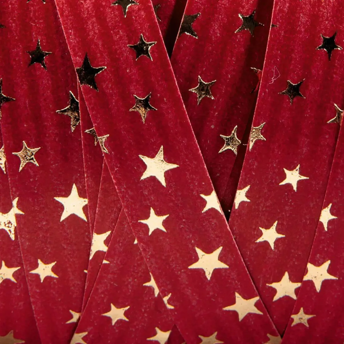 Cinta Rizada De Poliéster "Estrellas", 10 Mm, 100 M, Rojo