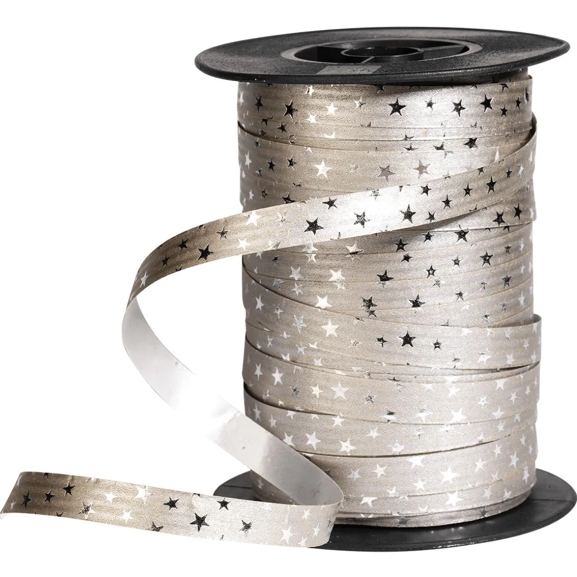 Cinta Rizada De Poliéster "Estrellas", 10 Mm, 100 M, Plata