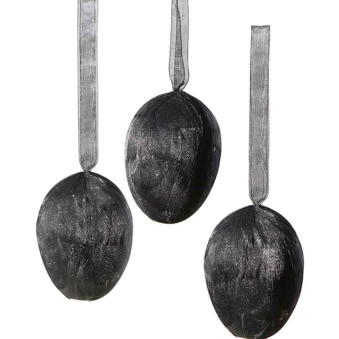 Colgante Decorativo Huevo Con Plumas Negro, Longitud 8 Cm, 3 Piezas