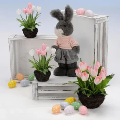 Conejo De Pascua De Peluche Deco De 40 Cm De Altura, Gris