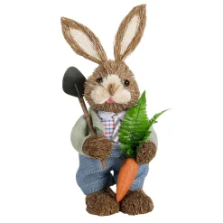 Conejo De Pascua De Sisal Vestido Con Zanahoria Y Pala 37 Cm