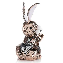 Conejo De Pascua Decorativo Con Lentejuelas Reversibles Cobre Y Plata, 21 Cm