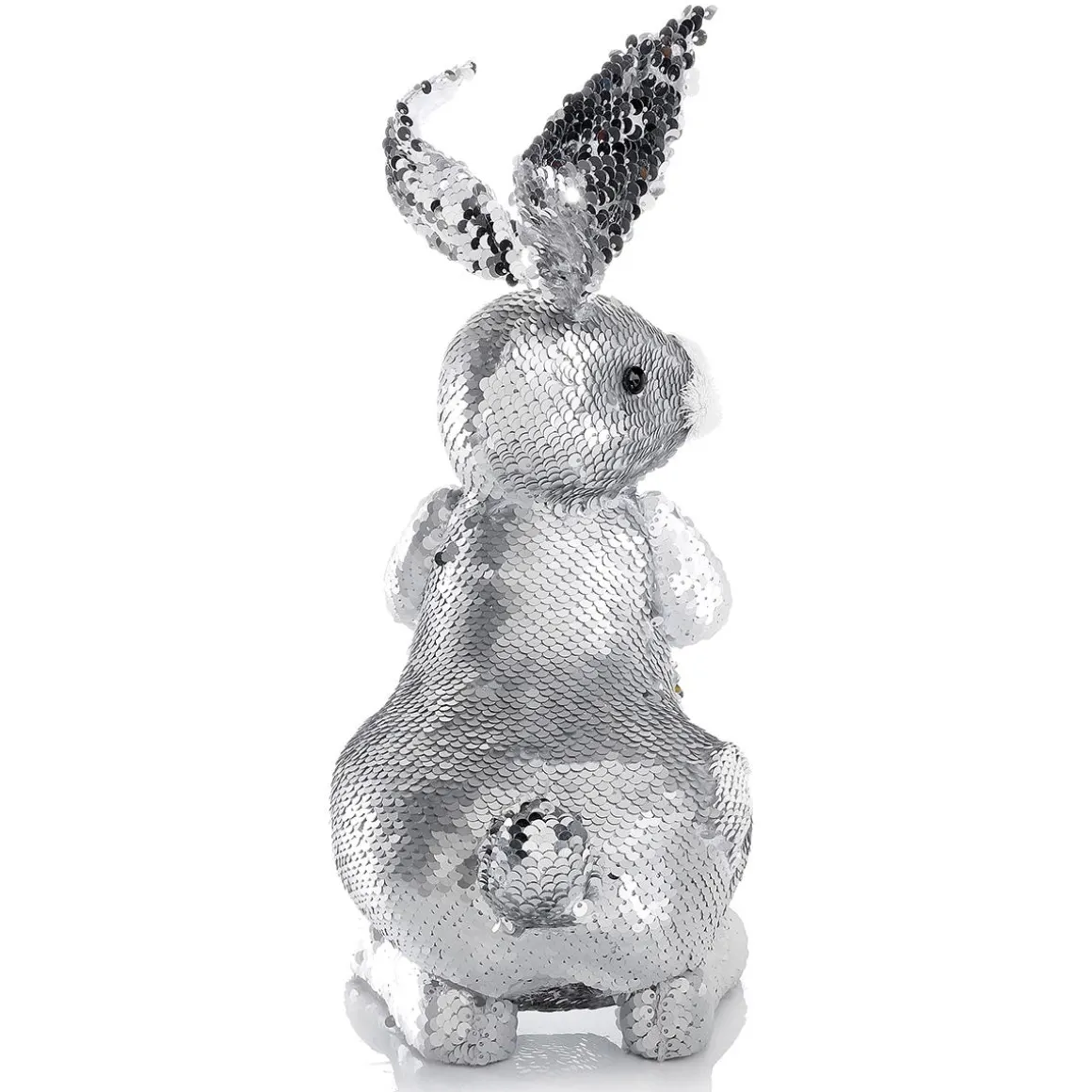 Conejo De Pascua Decorativo Con Lentejuelas Reversibles Plata, 35 Cm