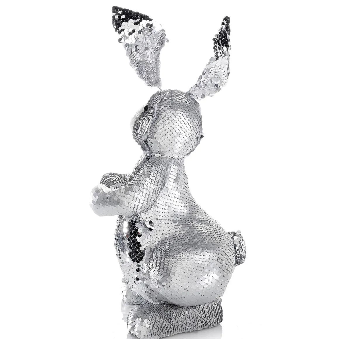 Conejo De Pascua Decorativo Con Lentejuelas Reversibles Plata, 35 Cm