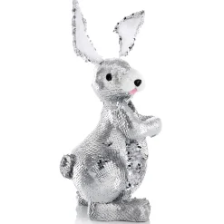 Conejo De Pascua Decorativo Con Lentejuelas Reversibles Plata, 35 Cm