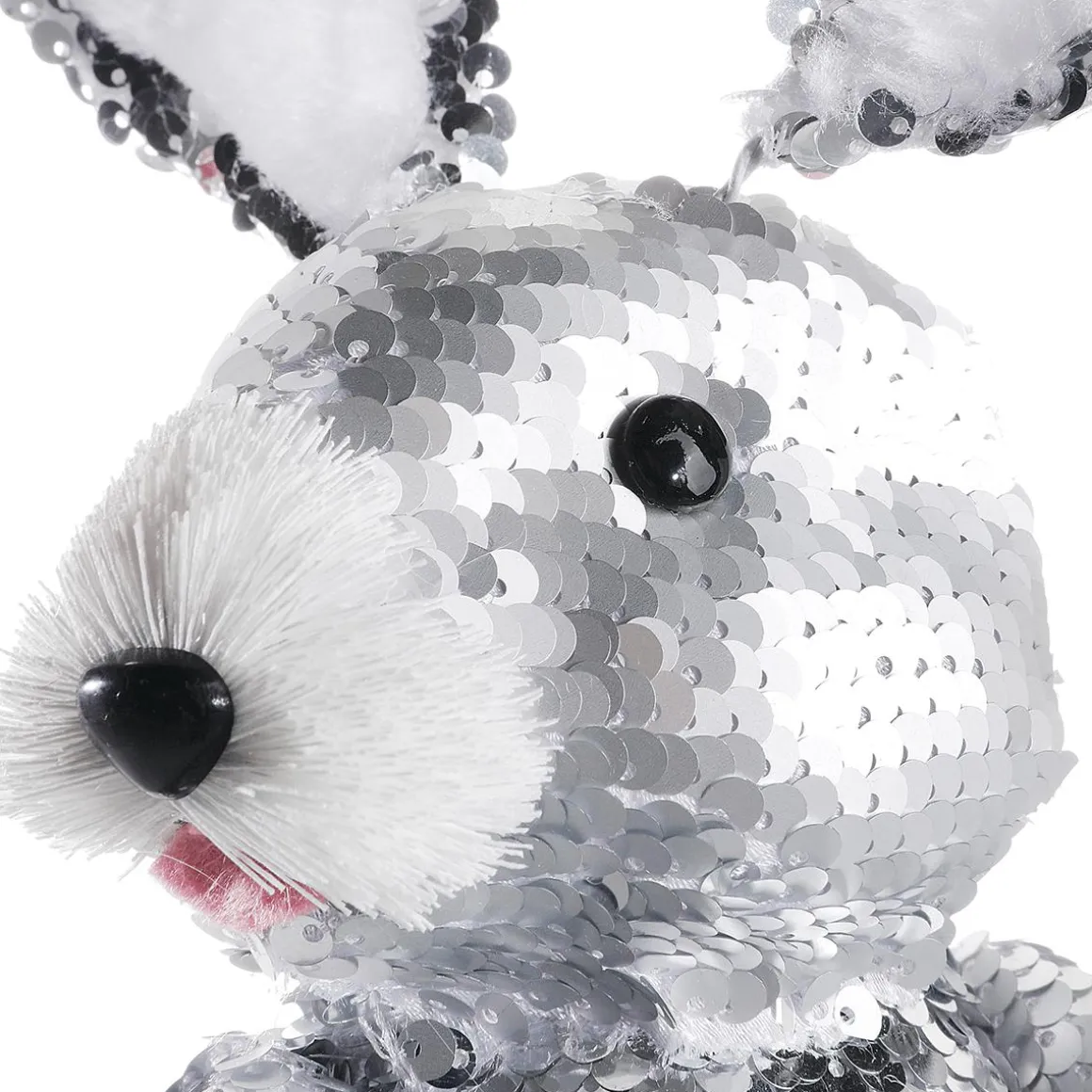 Conejo De Pascua Decorativo Con Lentejuelas Reversibles Plata, 35 Cm