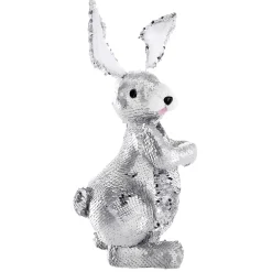 Conejo De Pascua Decorativo Con Lentejuelas Reversibles Plata, 35 Cm