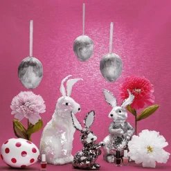 Conejo De Pascua Decorativo Con Lentejuelas Reversibles Plata, 35 Cm