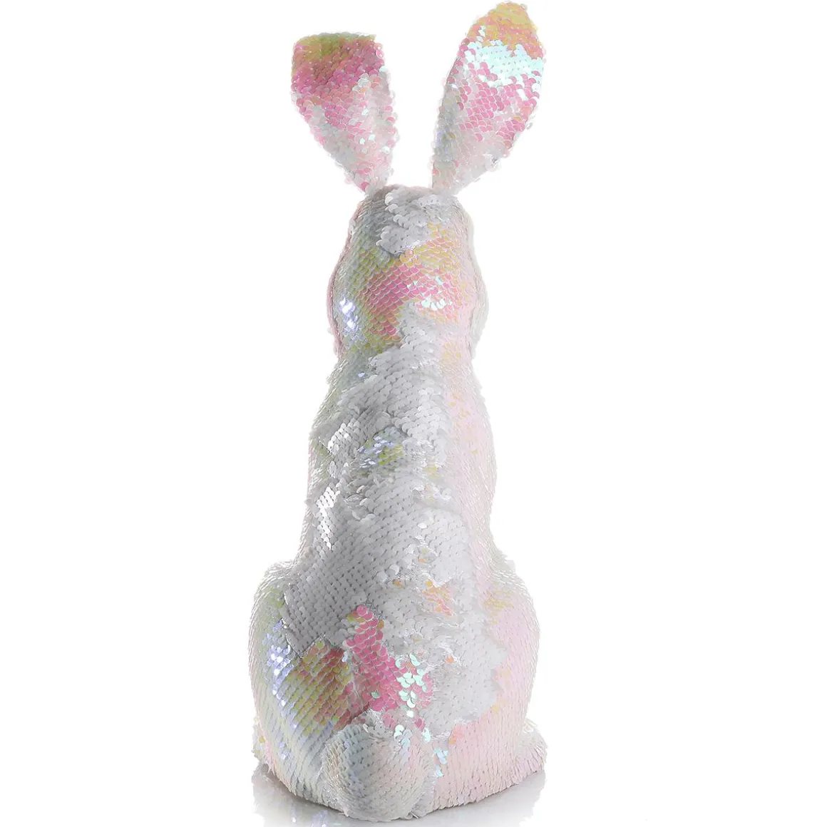 Conejo De Pascua Decorativo Con Lentejuelas Reversibles Blanco Iridiscente 42 Cm