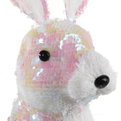 Conejo De Pascua Decorativo Con Lentejuelas Reversibles Blanco Iridiscente 42 Cm