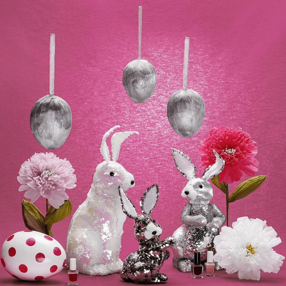 Conejo De Pascua Decorativo Con Lentejuelas Reversibles Blanco Iridiscente 42 Cm