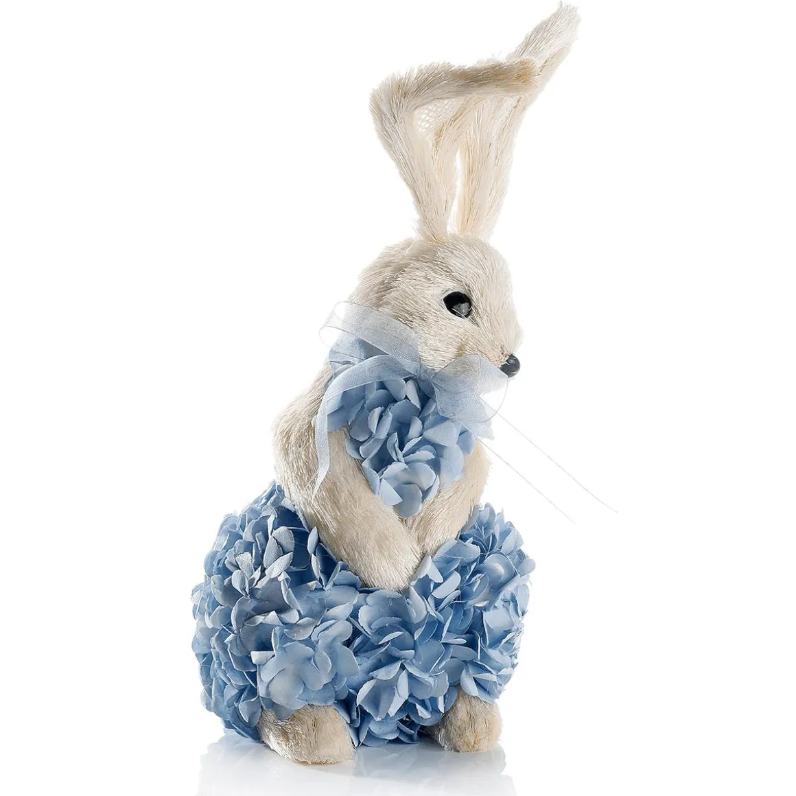 Conejo De Pascua Decorativo De Espuma Dura Y Sisal Con Vestido De Hortensias Azul 30 Cm