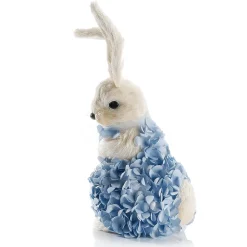 Conejo De Pascua Decorativo De Espuma Dura Y Sisal Con Vestido De Hortensias Azul 30 Cm