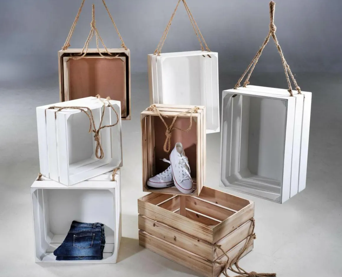 Conjunto De Cajas De Madera, 2 Piezas 43/48 Cm Blanco