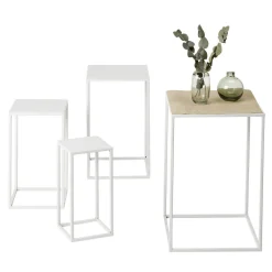 Conjunto De Mesas De Metal Blanco 4 Piezas