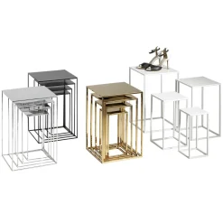 Conjunto De Mesas De Metal Blanco 4 Piezas