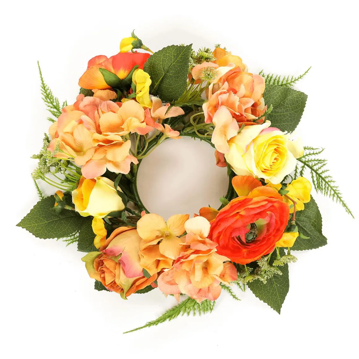 Corona De Flores De Hortensia Artificial Naranja 30 Cm Ø