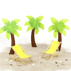 Decoración Palmera De Fieltro Sobre Base De Madera 53,50 Cm
