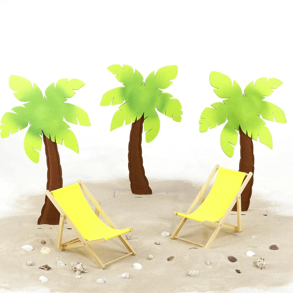 Decoración Palmera De Fieltro Sobre Base De Madera 53,50 Cm