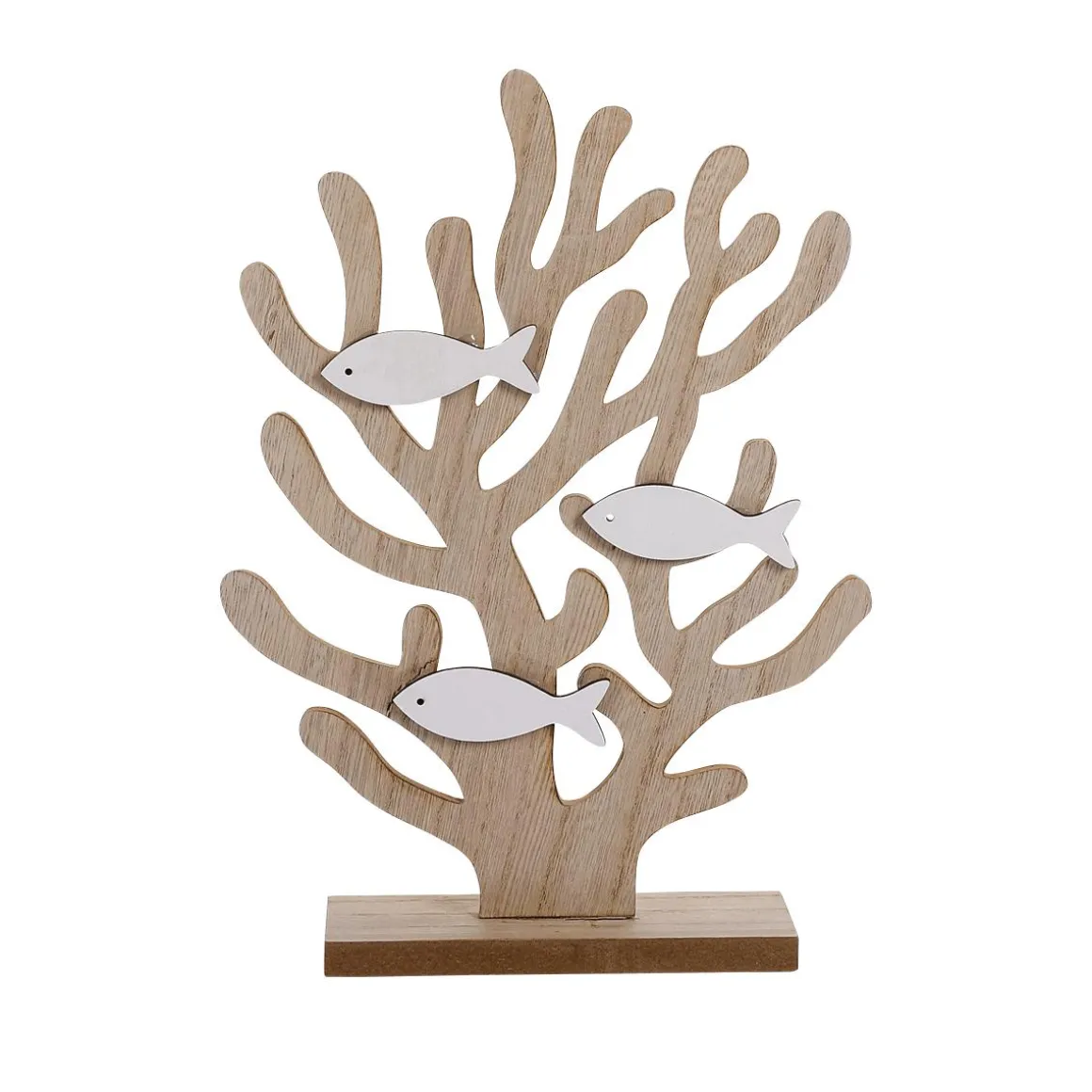 Expositor Decorativo De Madera De Coral Con Peces 22 X 6 X 30 Cm