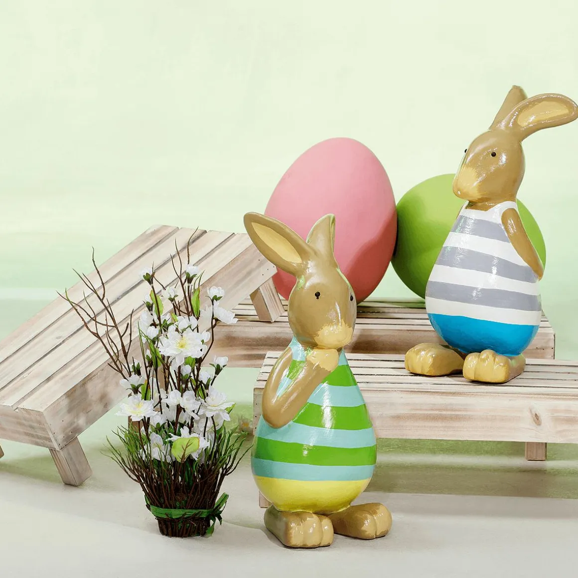 Figura Decorativa Conejo De Pascua Verde, 39 Cm