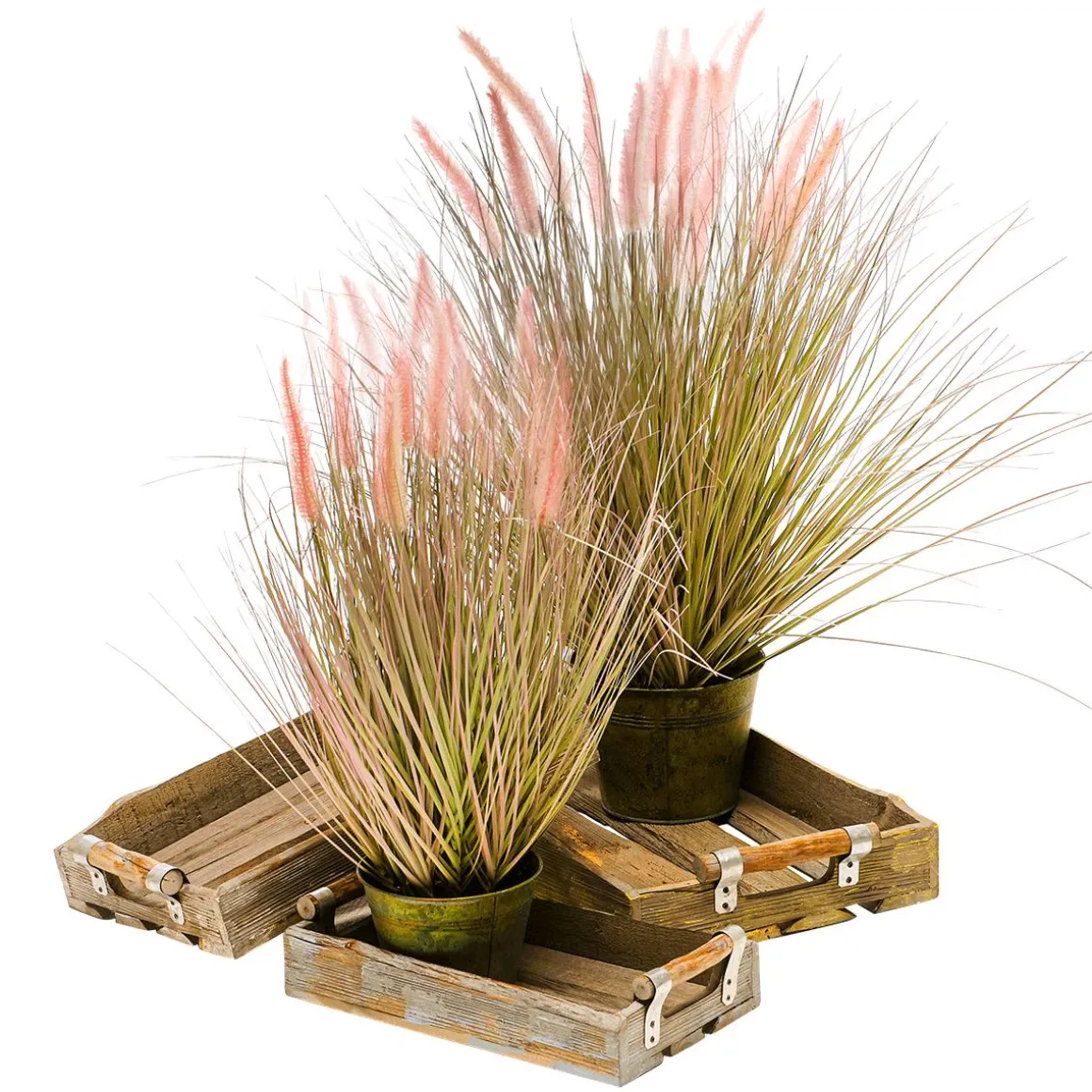 Fina Hierba Decorativa De Cerdas De Pluma En Rosa Plateado En Una Noble Maceta De Zinc 57 Cm