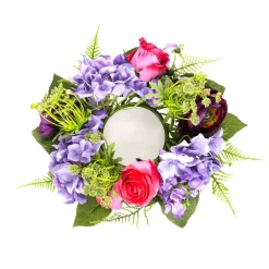 Flor De Hortensia Artificial Corona De Flores Para Puerta Rojo Púrpura 30 Cm Ø