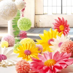 Flor De Pompón, Ø 25 Cm, Amarilla
