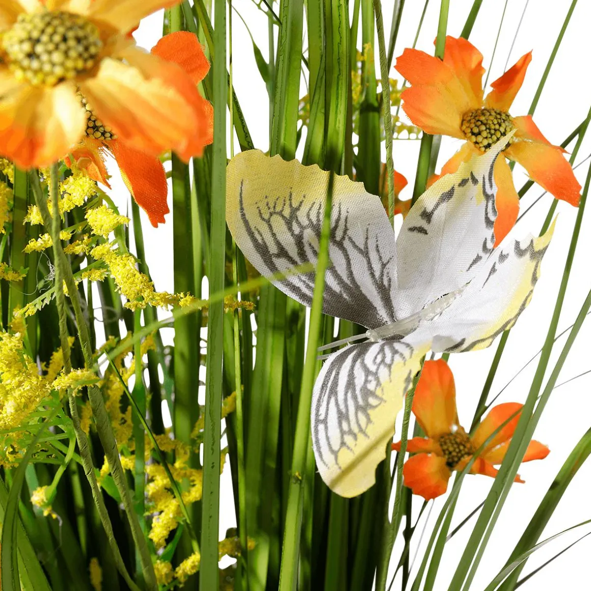 Haz De Gras Artificial Con Flores Naranjas De 67 Cm