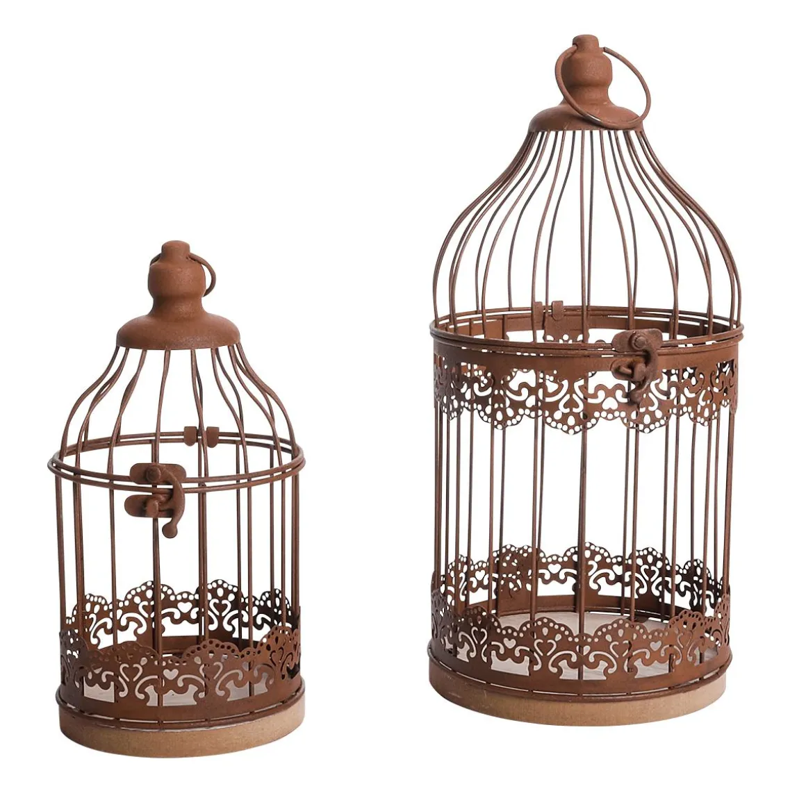 Jaulas Decorativas Para Pájaros De Aspecto Oxidado 11 X 24 Cm Y 14,50 X 35 Cm