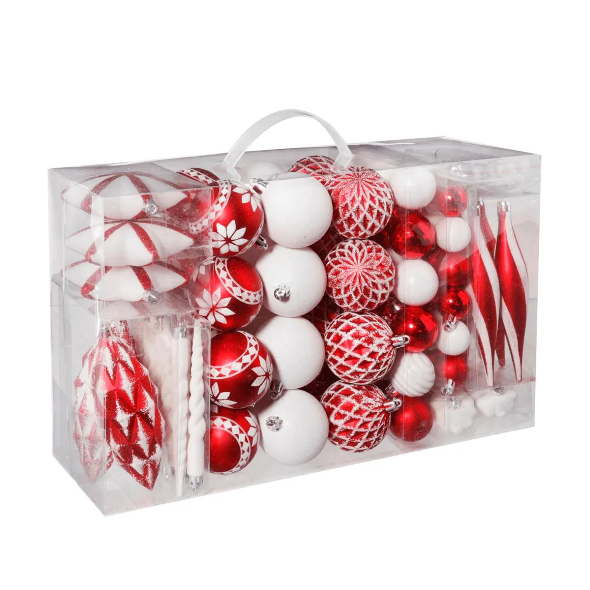 Juego De Bolas De Navidad XXL Rojo Blanco 3 - 14 Cm De Largo Y 3 - 6 Cm De Diámetro Con Percha Metálica