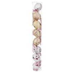 Juego De Huevos De Pascua De Espuma Para Colgar, Blanco Con Dibujo De Flores Y Lazo 8pcs.